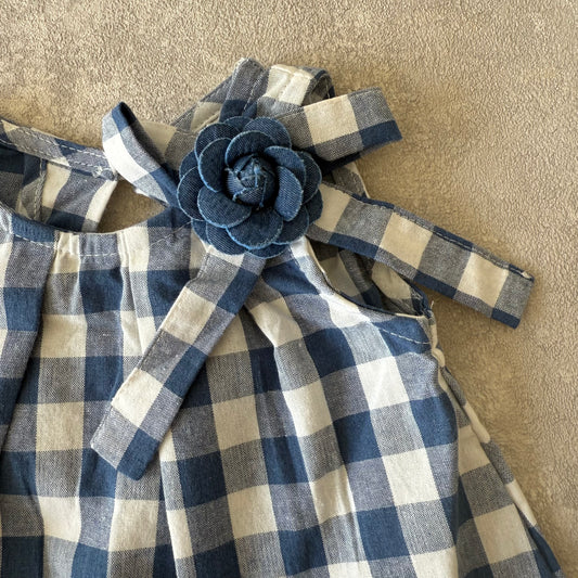 Blauw en witte plaid jurk